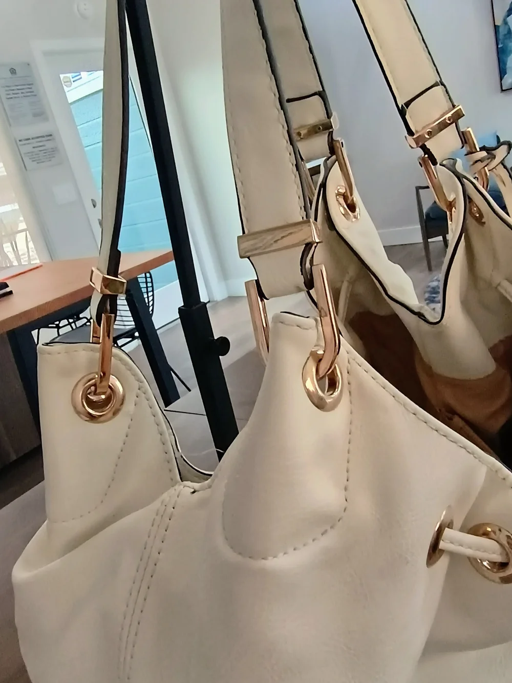 Michael Kors Cream Leather Shoulder Bag with Gold Hardware